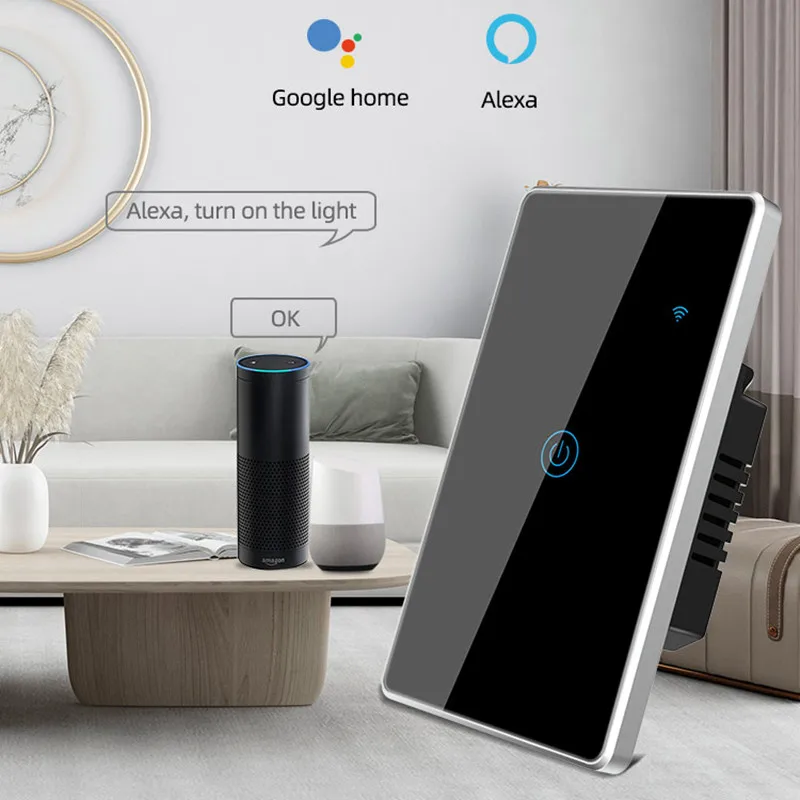 Tuya Smart US Standard 1/2/3/4 Gang Metal Bezel Wall Touch Switch App Remote Voice Control Wireless Switch Support Alexa Google