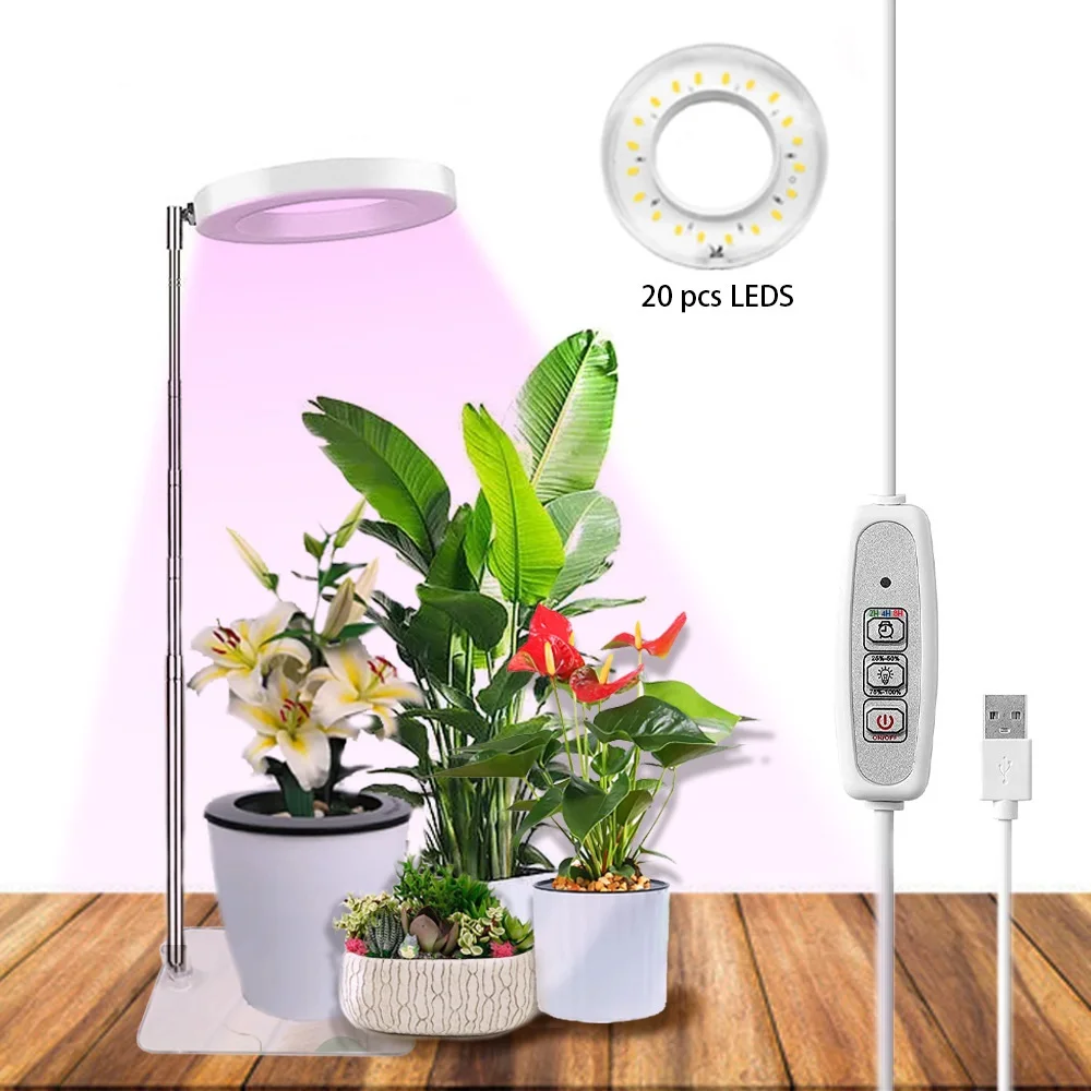 Luz de Cultivo LED Solar de Espectro Completo para Interiores, 4 Niveles de Intensidad, Luz de Relleno Telescópica para Plantas Carnosas y de Flores