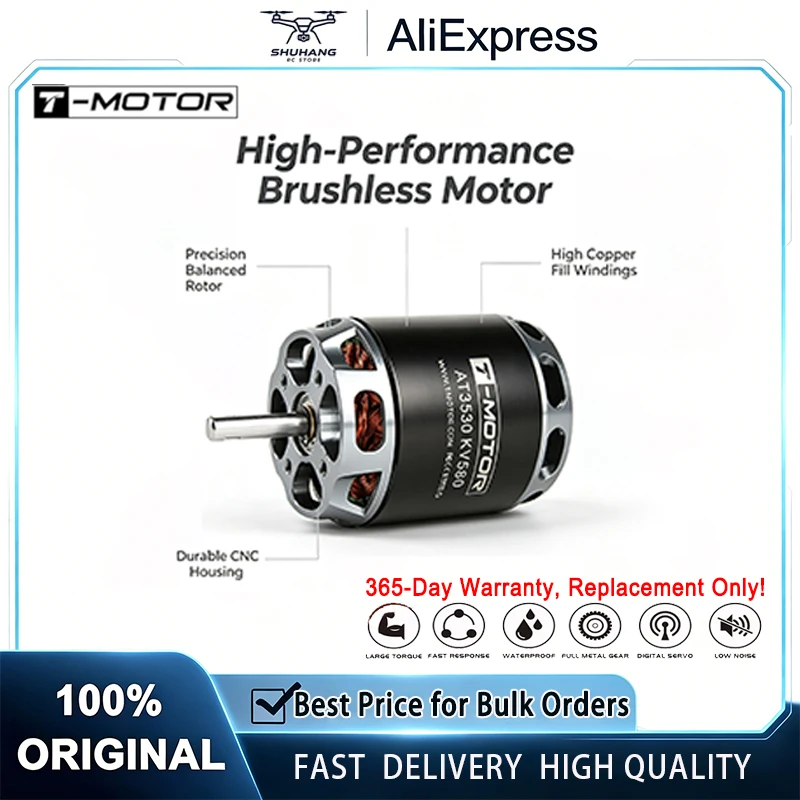 T-MOTOR AT3530 KV580 4S 6S 24V Outrunner BLDC Motor 1400W High Power for RC Fixed Wing Aircraft Drone