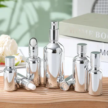 Silver glass essential oil dropper bottle glue head press separation spray Atomizer vial empty electroplated lotion Subpackage