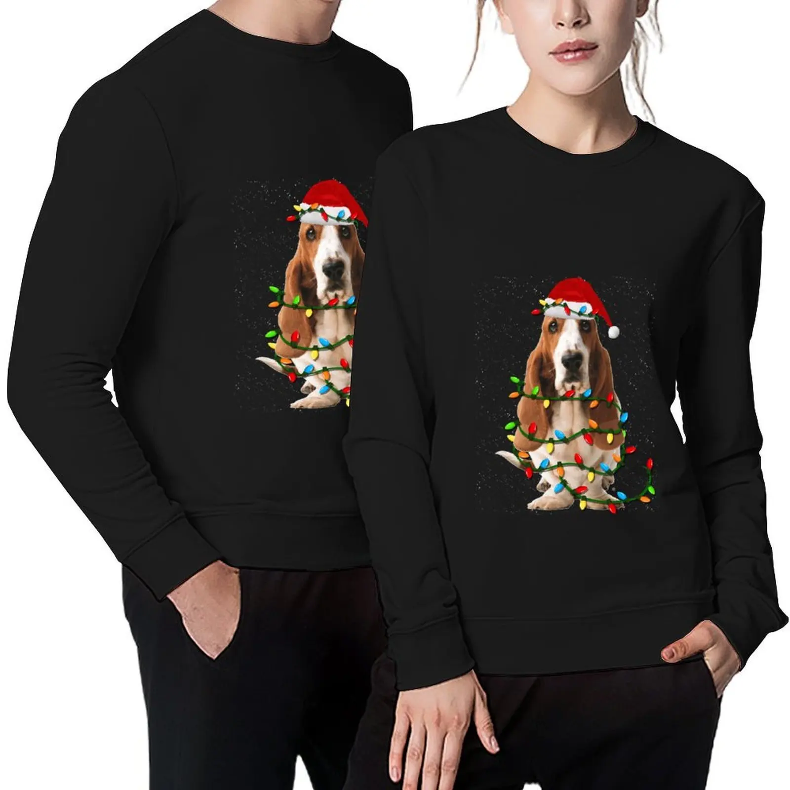 

basset hound christmas lights Pullover korean style clothes mens clothes fashion men tracksuit men sweatshirt for men