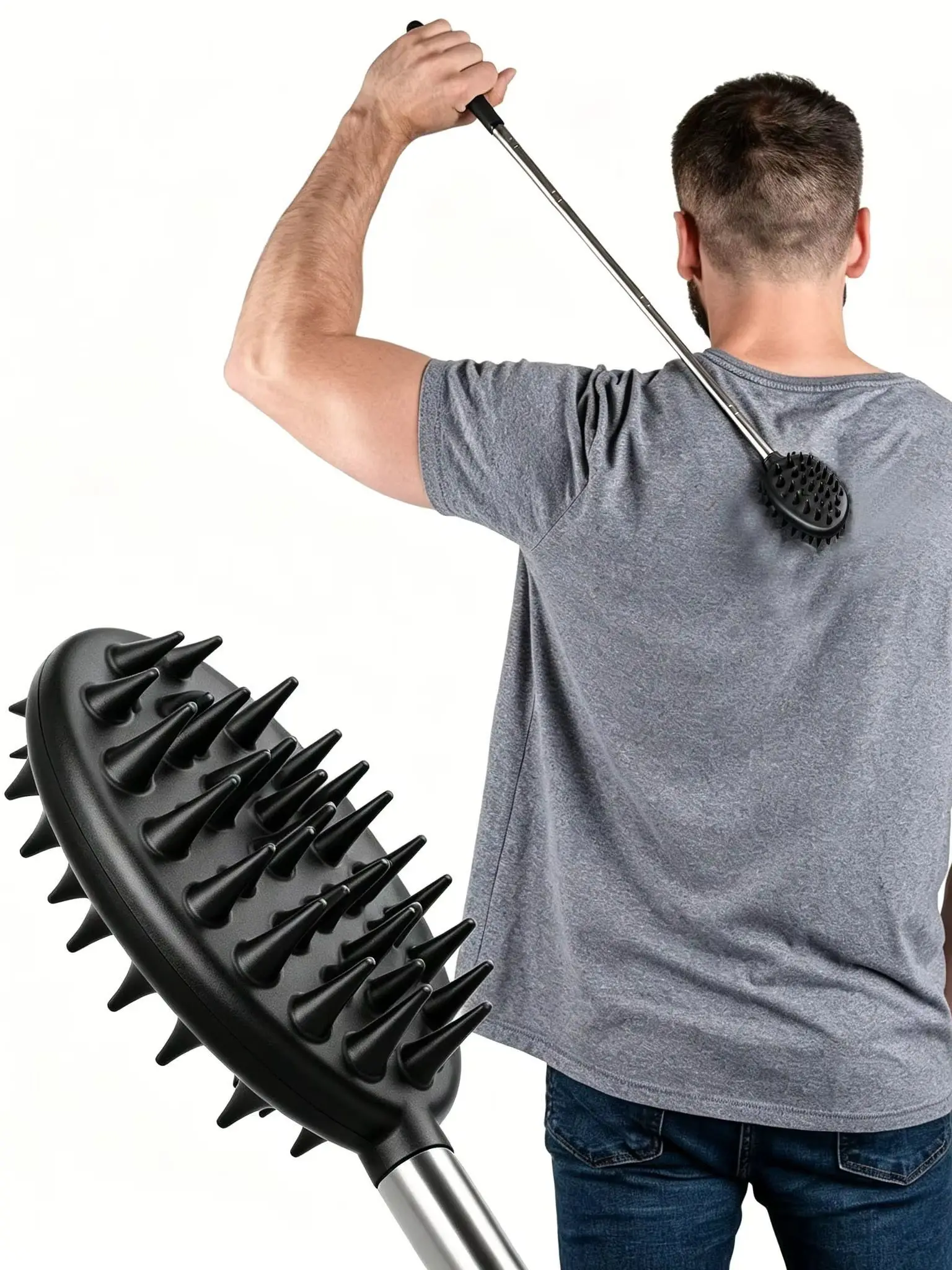 Coçador de Costas em Formato de Cacto com 5 Seções – Extensível 74 cm, 29 Dentes, Dupla Face para Costas e Pescoço, Ótimo Presente de Natal para Família e Animais de Estimação