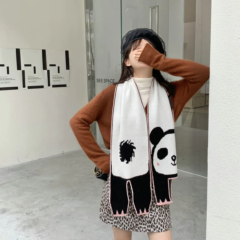 2022 Korean fashion Wool Knitted Scarf cute cat Scarf  Pashmina Shawl Women\'s Winter Scarf warm Foulard Shawl for Female