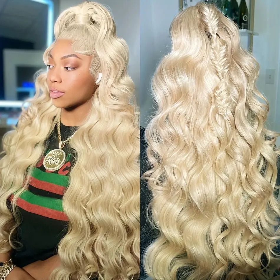 Honey Blonde 613 hd lace frontal wig 13x6 40 Inch Deep Wave Curly Transparent Frontal Wigs Human Hair pre plucked For Women