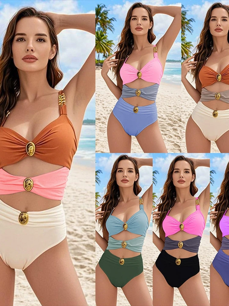 

Позолоченный ажурный купальник-бикини для женщин, сексуальный повседневный купальник для серфинга с подкладкой на груди, без стальных вставок