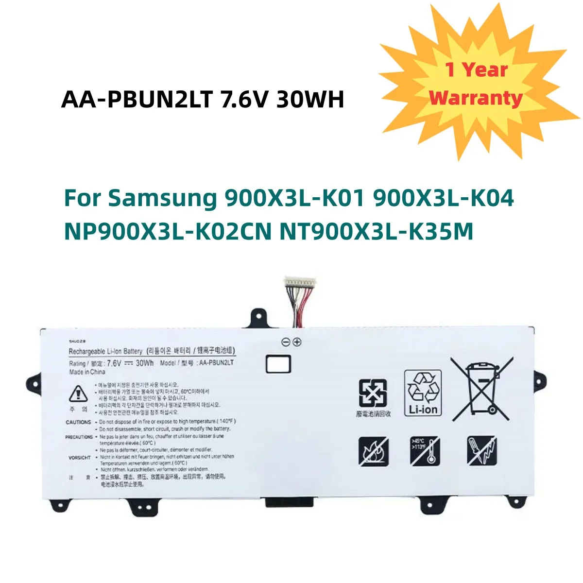 

AA-PBUN2LT AA-PBUN2QT Laptop Battery For Samsung 900X3L-K01 900X3L-K04 NP900X3L-K02CN NT900X3L-K35M 7.6V 30Wh