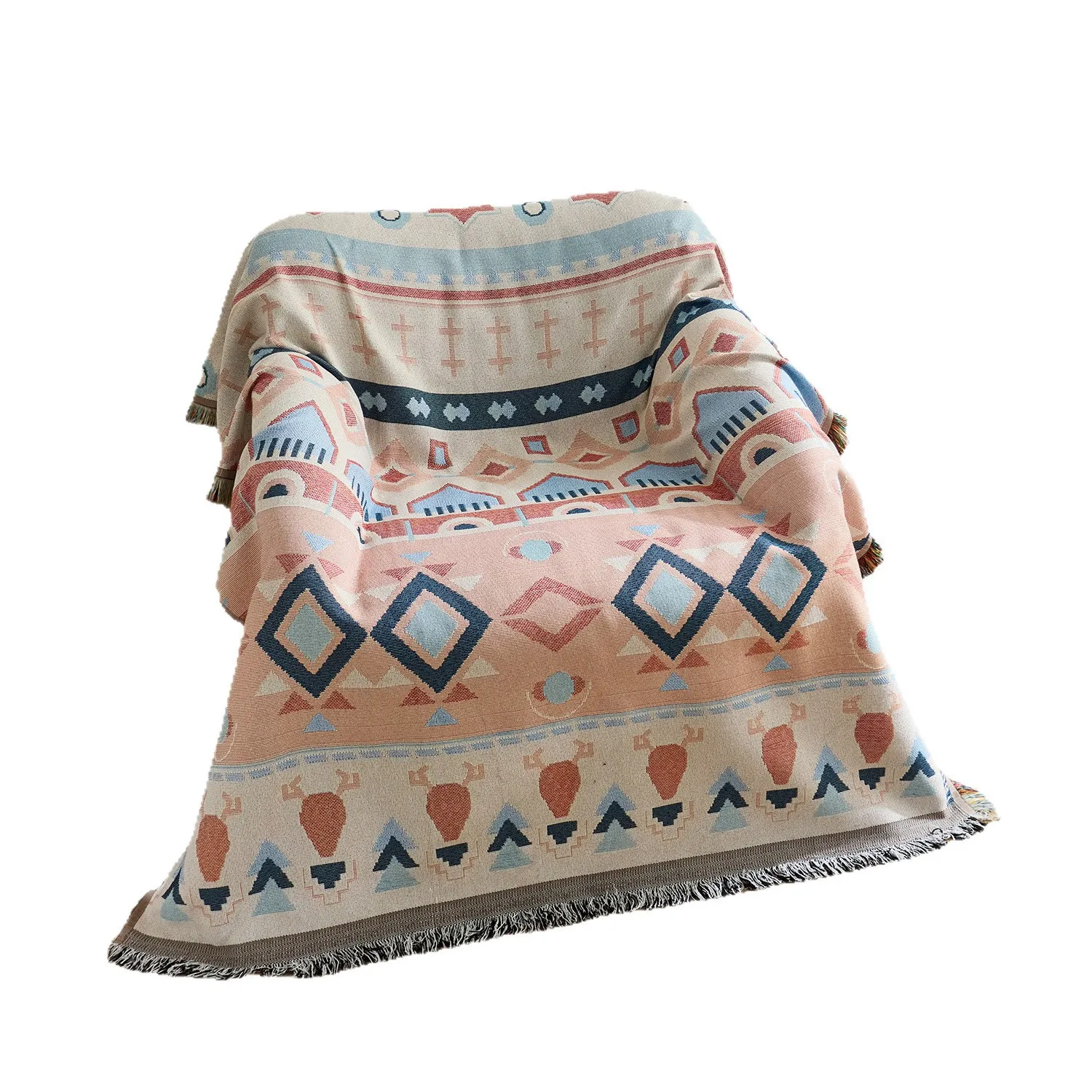 

yjq American sofa cover ethnic style geometric cotton yarn all-inclusive cover towel universal sofa cushion for all seasons