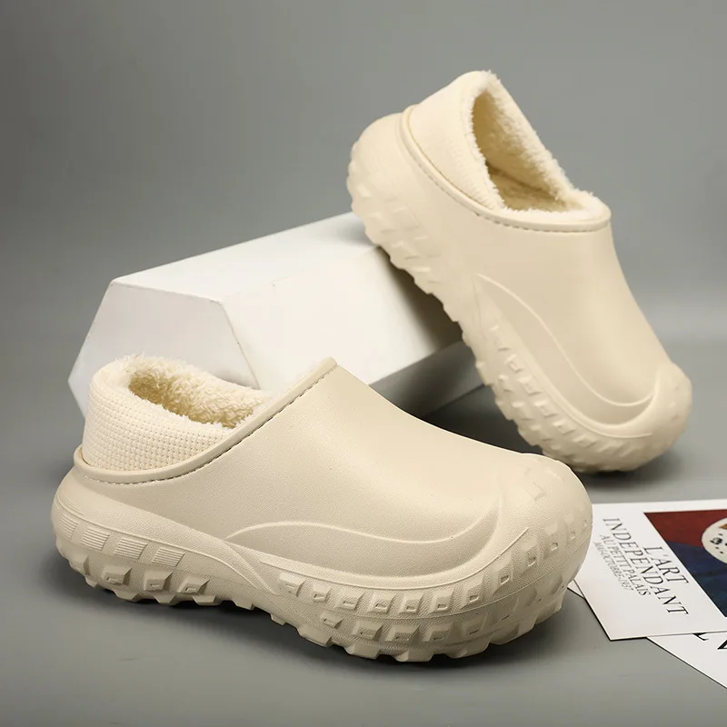 Men's flannel cotton shoes winter couple style thick soled warm home simple anti slip waterproof cotton shoes