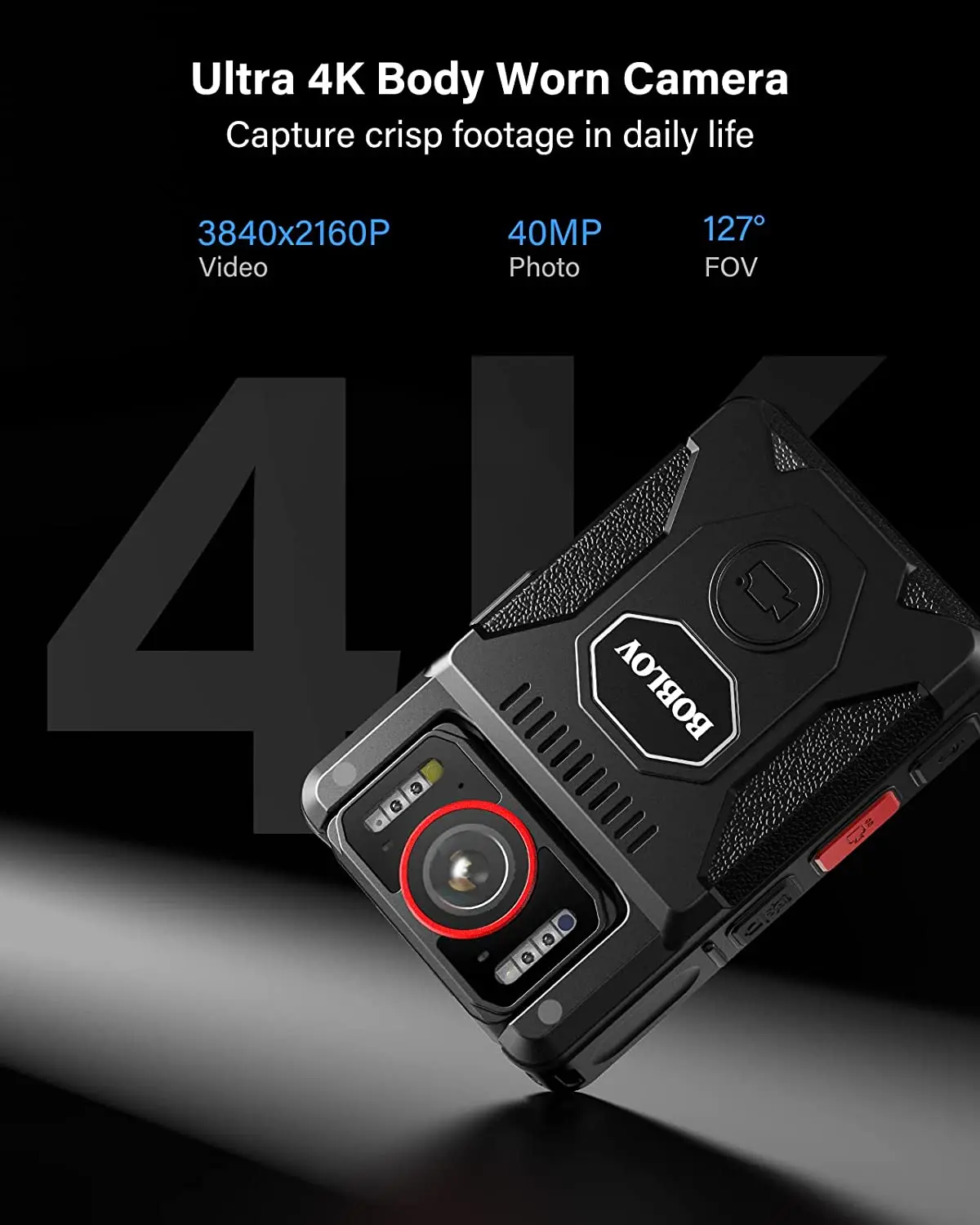 BOBLOV M7 Pro 4K GPS Body Mounted Camera 128GB Video Recorder 180° Rotate Camera 4000mAh Battery for 15 Hours Recording Bodycam