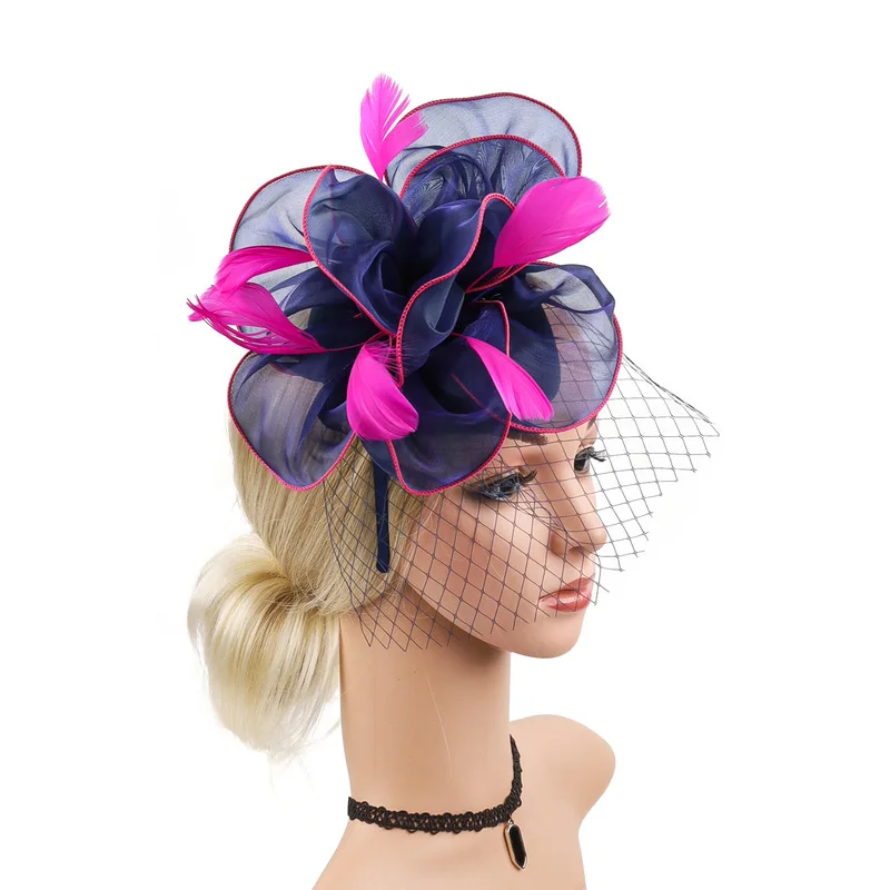 Performance headwear, lace, mesh feather mini-hat, hairpin, European and American retro party hair accessory