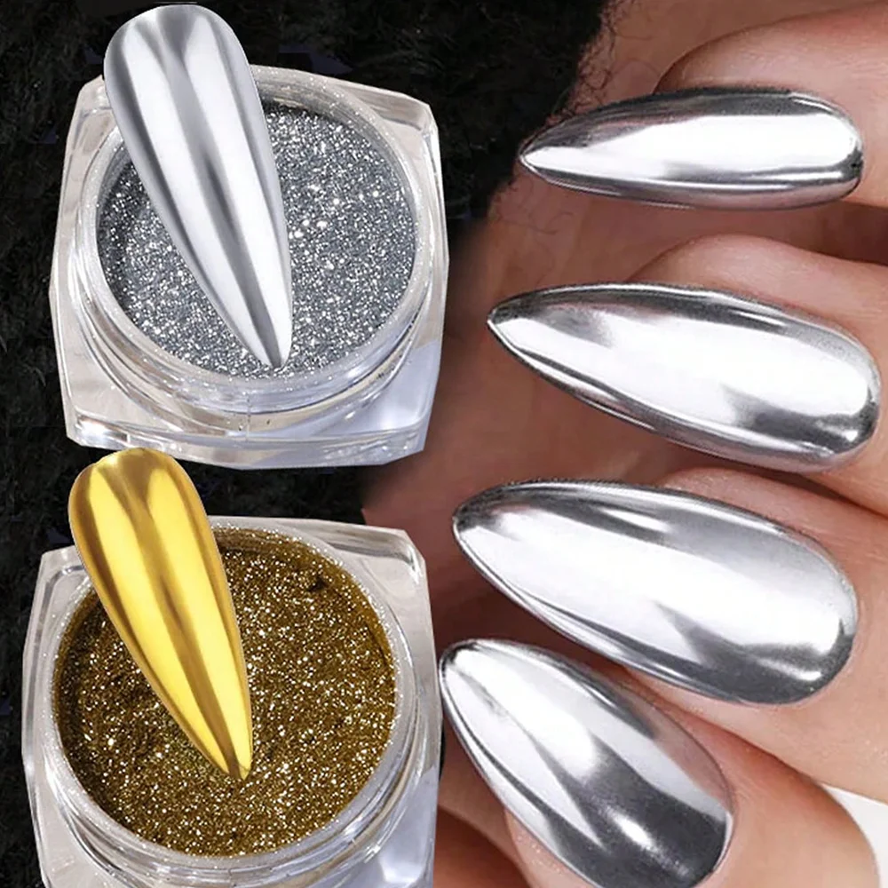 1/2Pcs Magic Mirror Nail Art Glitter Powder Gold/Silver Metallic Effect Chrome Pigment Rubbing Dust Gel Polish Manicure Decor *&