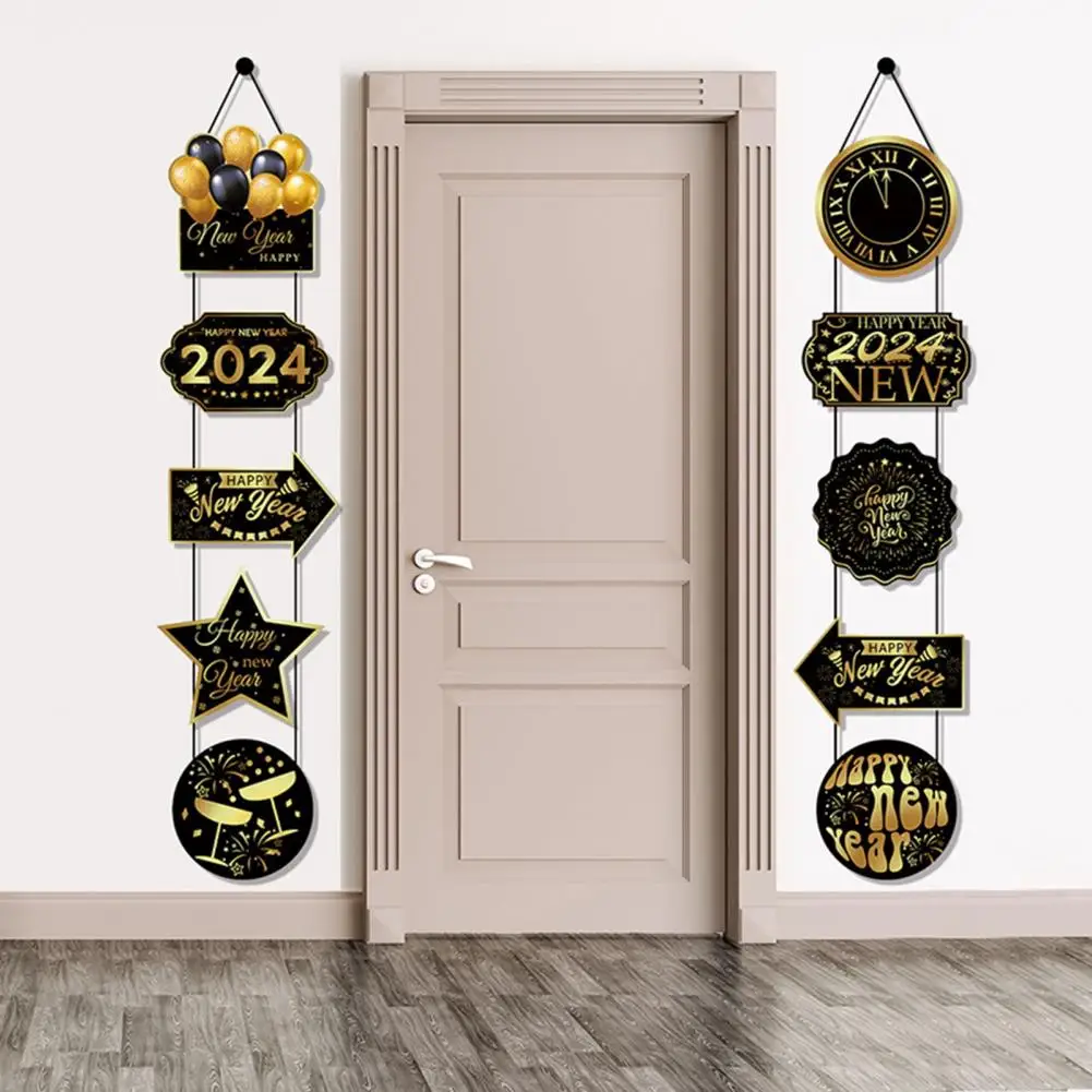 

Happy New Year Banners New Year Couplets 2024 New Year Banners Exquisite Pattern Shiny Rich Color Hanging for Celebrations