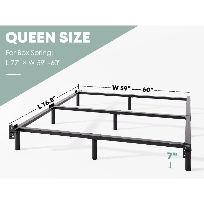 7 Inch Metal Queen-Bed-Frame for Box Spring, Quick & Easy Assembly, Heavy Duty Queen Size Noise Free, Black