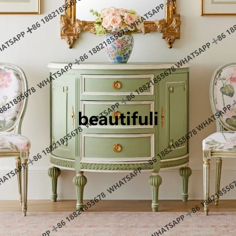 

French solid wood entrance cabinet, living room entrance rack, small apartment semi-round household drawer storage cabinet H