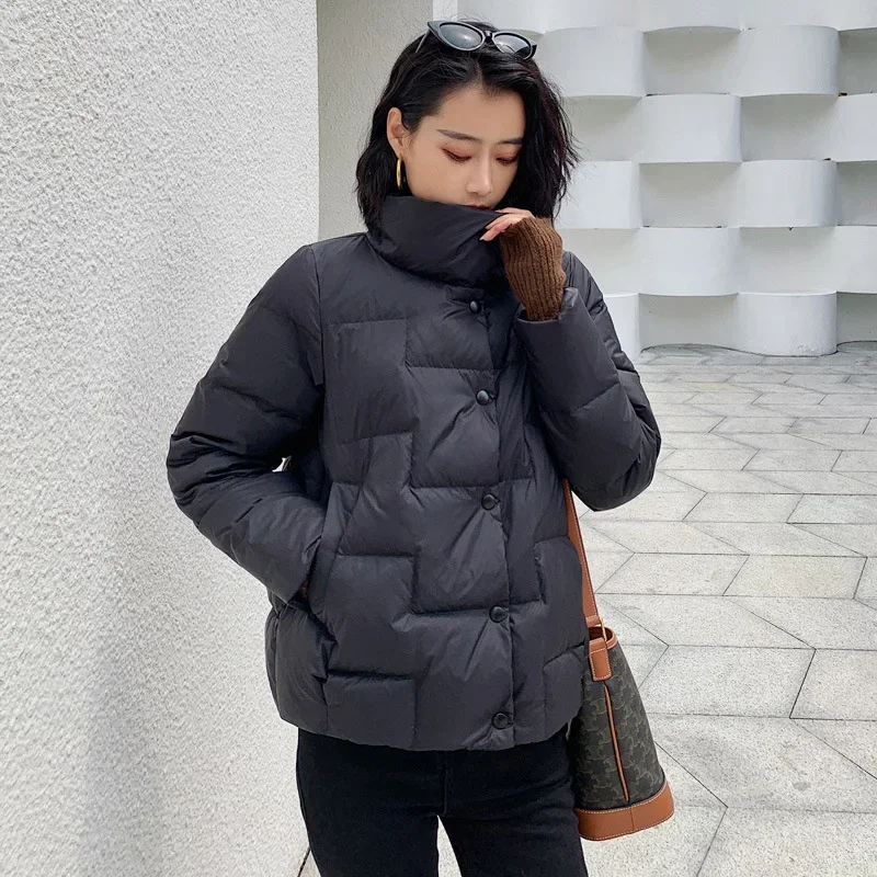 2024 New Winter Women Long Sleeve Warm White Duck Down Jackets Fashion Casual Black Coats