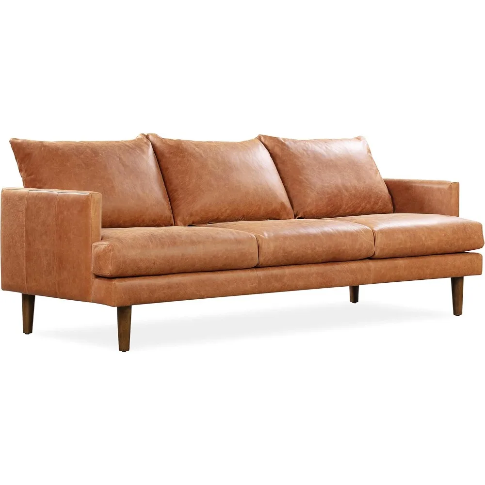 

POLY & BARK Girona Leather Couch – 88-Inch Leather Sofa with Tufted Back - Full Grain Leather Couch with Feather-Down Topper On