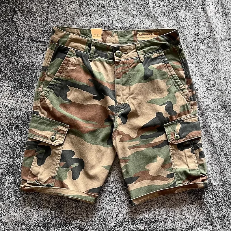 

Мужские летние повседневные брюки-карго свободного кроя из хлопка с камуфляжным принтом, прямые, молодежные, для активного отдыха, длиной до колена