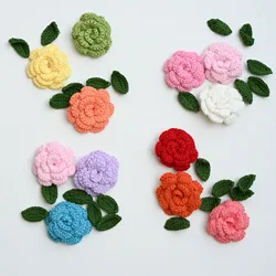 3pc/set flower green crochet flower patches for clothing 3D floral handmade floral parche appliques parches bordados para ropa