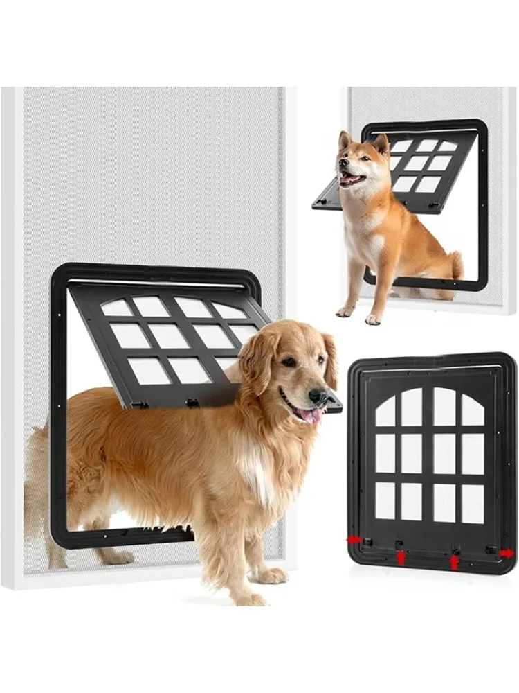 Grande porte d'écran pour chien, ouverture à rabat, porte pour porte d'écran avec 4 voies d'entrée, porte d'écran pour animaux de compagnie à fermeture automatique pour chiens et chats