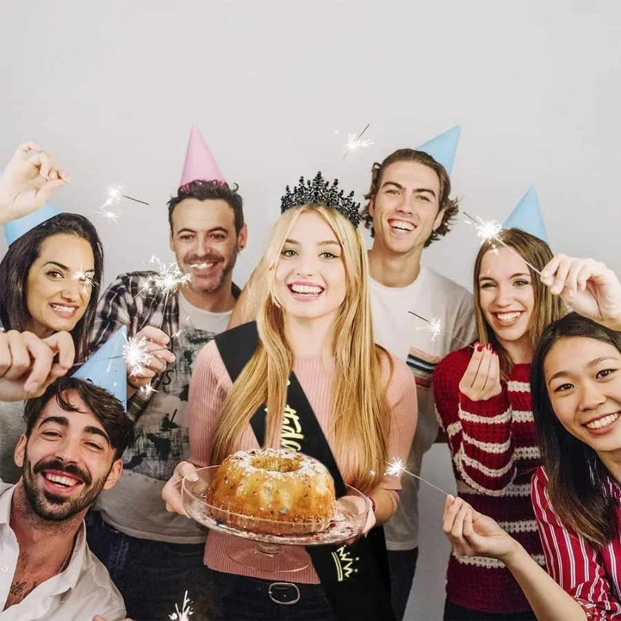 Barocke Strass-Geburtstagsköniginnen-Schärpe mit Krone, Tiara und Stirnband, Geburtstags-Schärpe mit Anstecknadel, Happy Birthday Party Dekoration – Detail 3