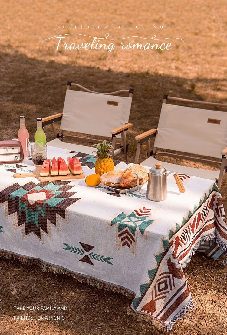 Umweltfreundliche Boho-Decke aus Baumwollmischung, Blumenteppiche, Campingmatte, Picknickdecke, Strandteppich mit Quasten