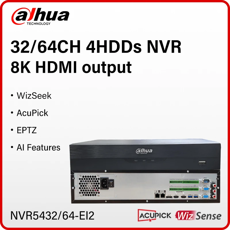 Dahua Original 32CH 64CH 4Hdds NVR Smart Ai 8K Network Video Recorder AcuPick up to 32MP Camera WizSense NVR5432-EI2 NVR5464-EI2