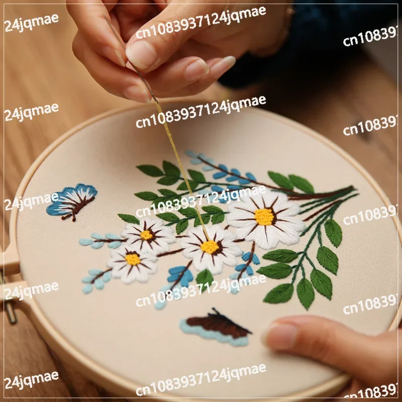 Butterfly Flower Hanging Painting Lu Embroidery Handmade Beginner Needle and Thread Bag, Handmade DIY Embroidery Material Bag