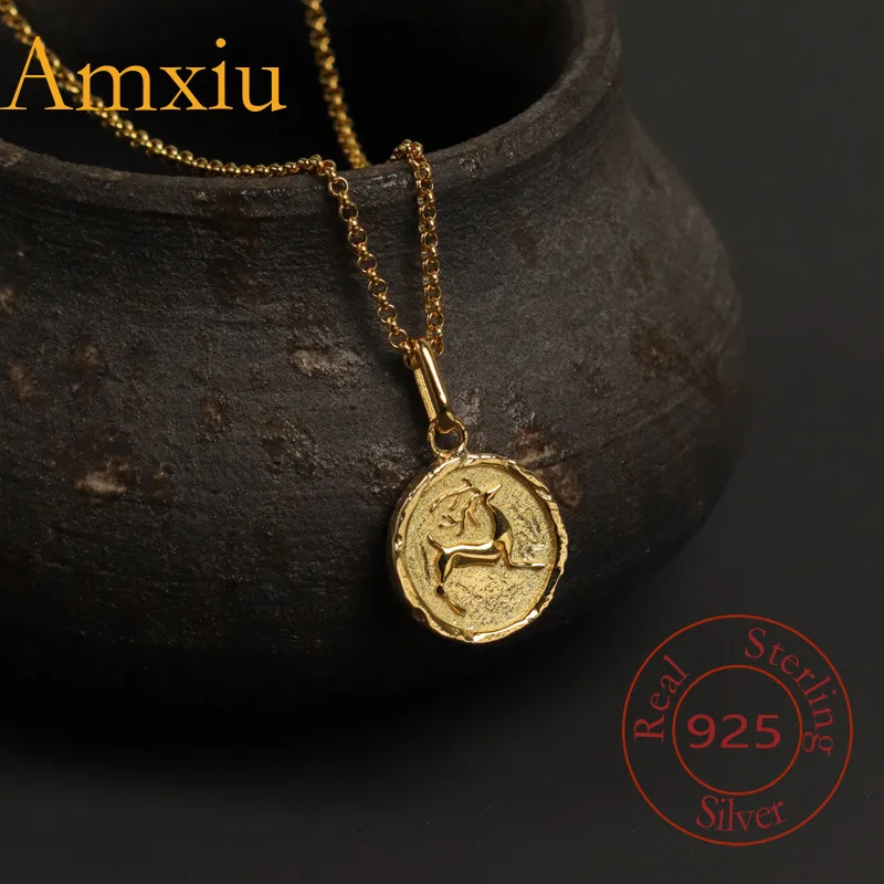 

Amxiu Sterling Silver 925 Necklace For "Yoyoyu Call" National Trend Museum Cultural Creative Tile God Deer Relief Gold Coin
