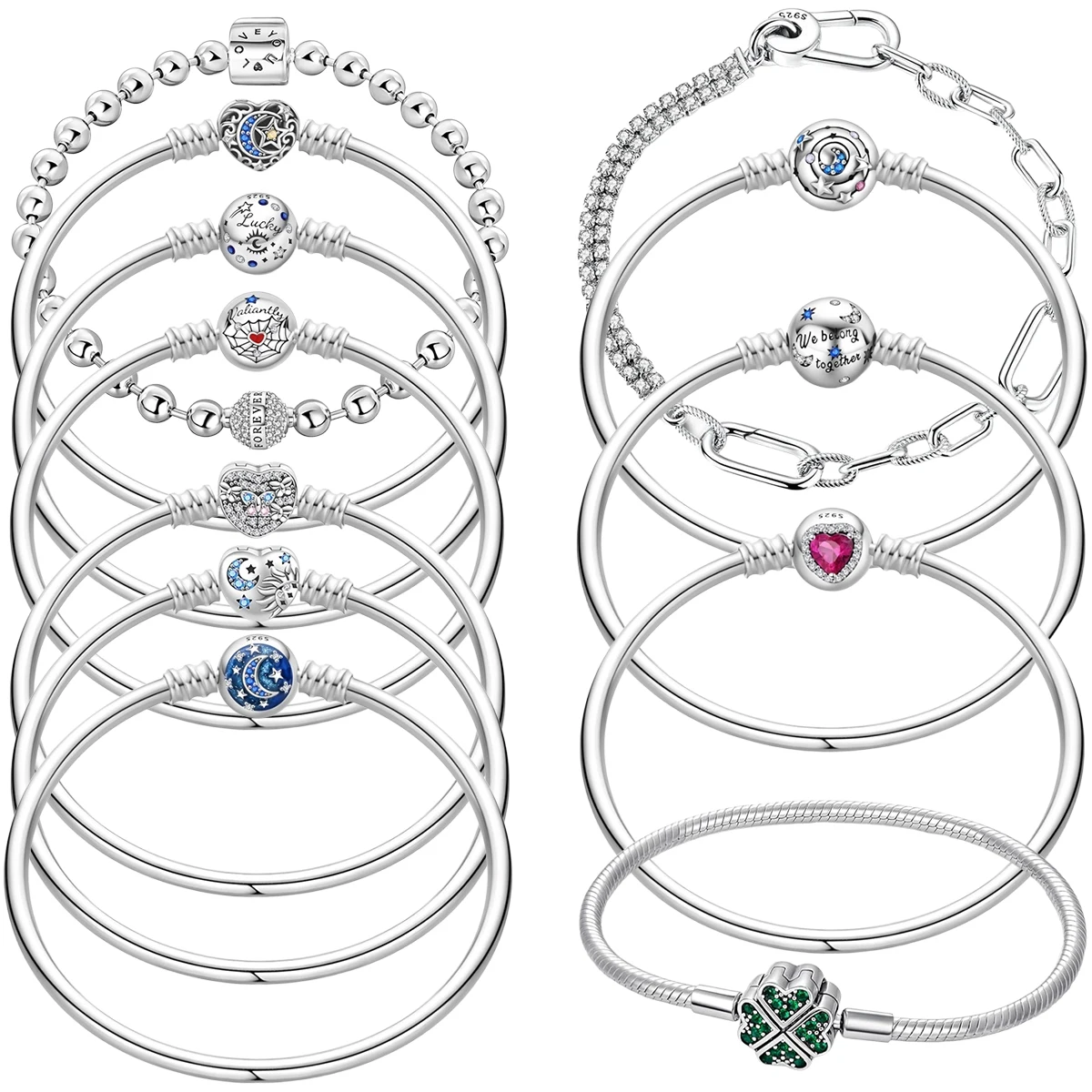 

Original 17-20cm 925 Silver Star & Moon Bracelets Starry Trajectory Heart-Shaped Zircon Bracelet Fit DIY Charms Birthday Jewelry