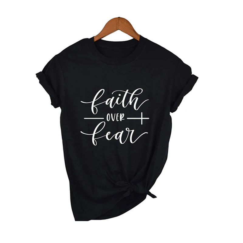 Christian T-Shirt Faith Over Fear Religion Clothing for Women Faith Shirt Graphic Fearless Slogan Vintage Tops Girl Tees