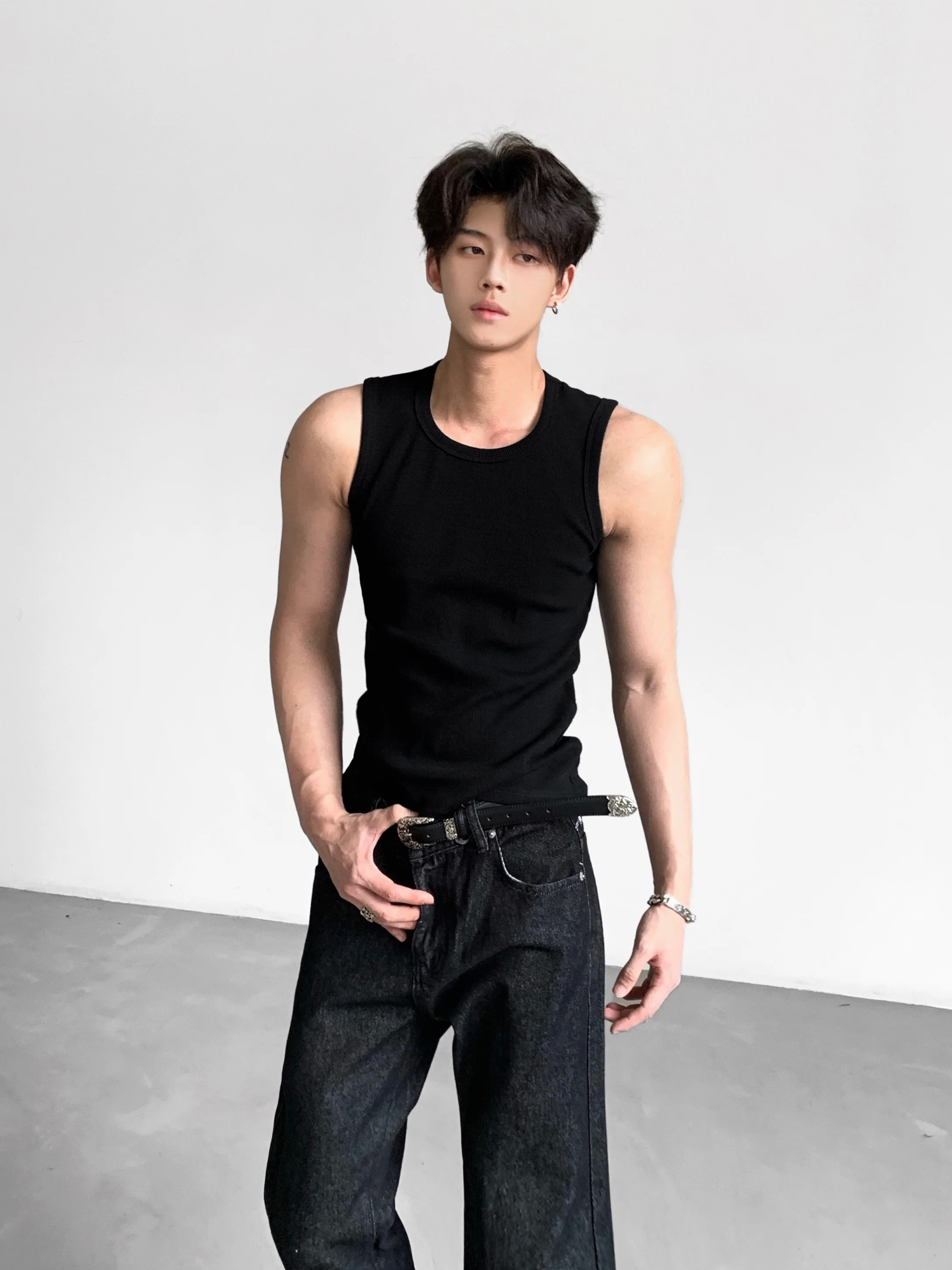 Ace American High Street Casual Sleeveless Vest Men Breathable Shoulder Exercise Fitness Muscle Show Slimming Summer Cotton P...