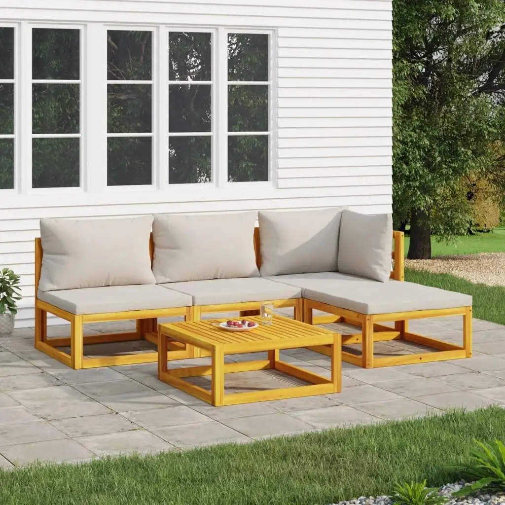 

Light Grey Cushion Outdoor Garden Lounge Set Natural Wood Furniture Modern Chic Relaxing Sofa Seating