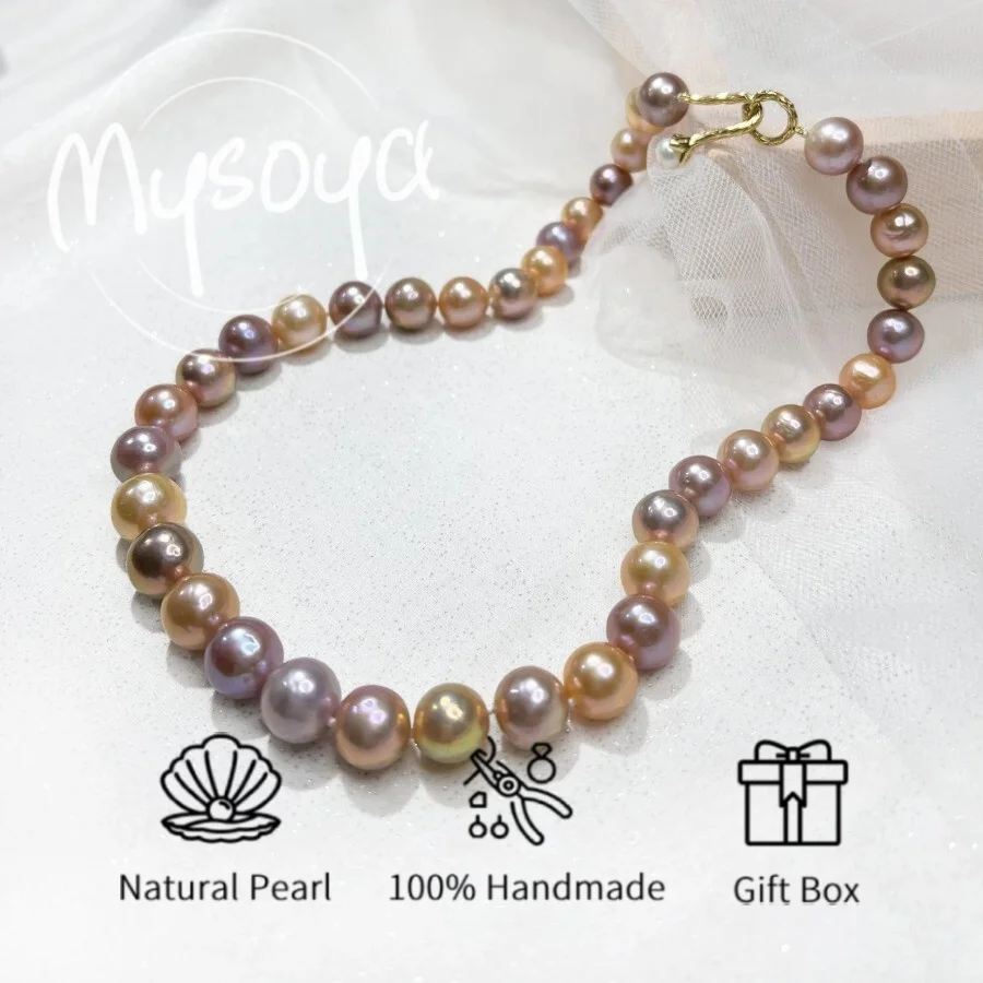 

MYSOYA 11-12mm Colorful Freshwater Pearl Necklace For Women Men Gift Box Perfect Gift For Wedding Birthday Christmas New Year