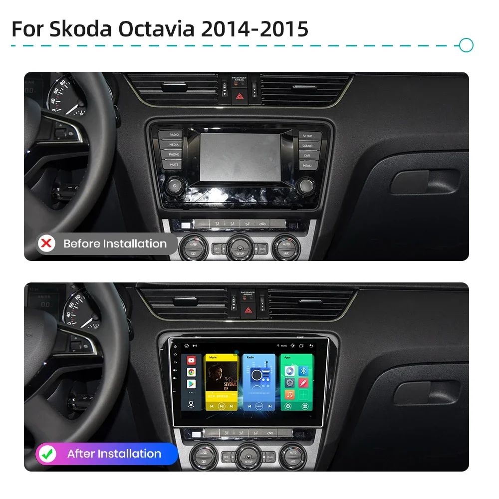Car Multimedia Player Android 13.0 Wireless CarPlay GPS Navigation 4G WiFi Bluetooth RDS Car RadioFor Skoda Octavia 2014-2015