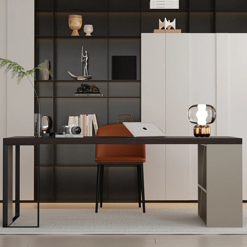 large long desk in the living room is light and luxurious modern dining room is integrated intodining desk