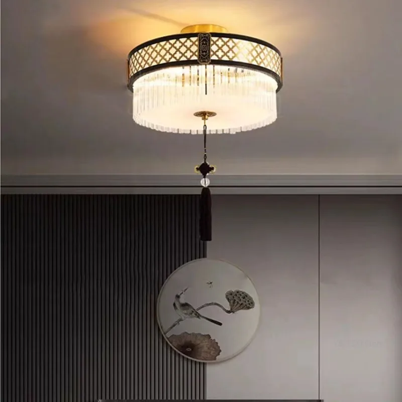 

New Chinese style ceiling light all copper bedroom light luxury simple modern glass crystal light