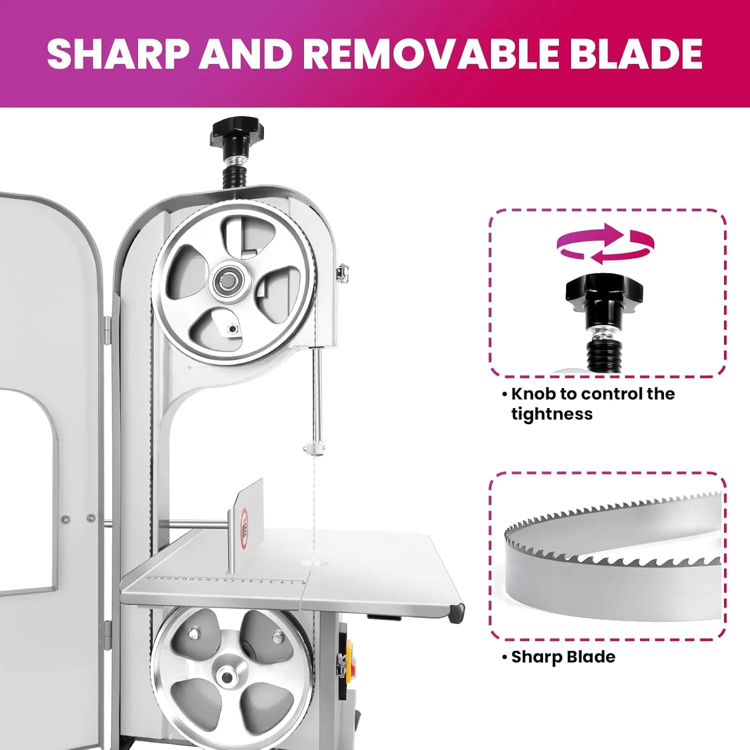 1500W Electric Bone Saw Machine, 0.04-7.8'' Cutting Thickness, Meat Bandsaw For Butchering, 19.3''X15.3'' Table Sawing For