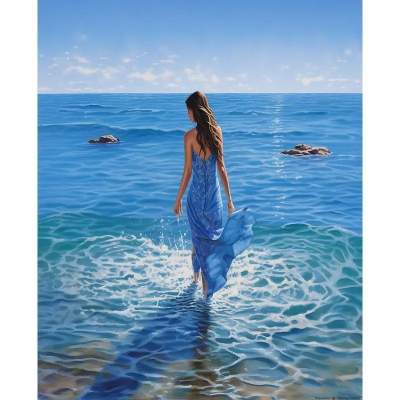 

GATYZTORY Pictures By Numbers Seaside Scenery Frame Painting By Numbers Girl On Canvas DIY Home Decoration DIY Gift