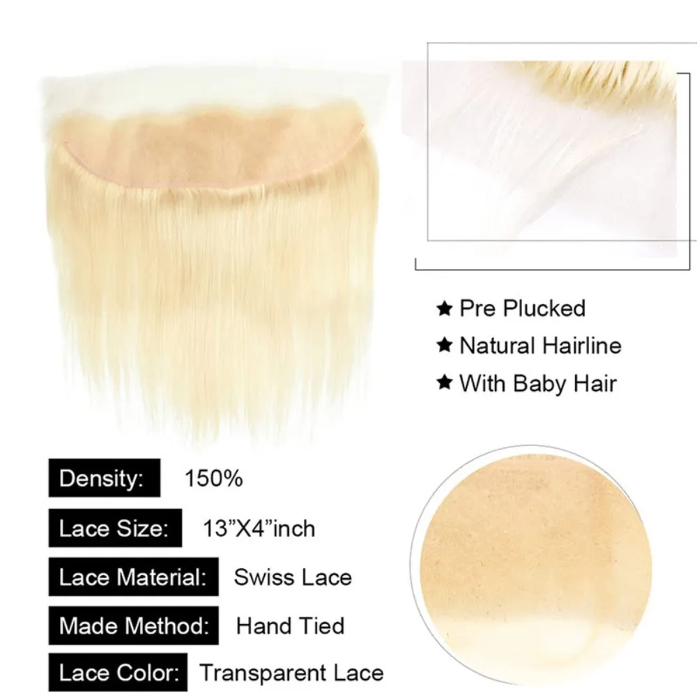 جودة عالية 12A # 613 شقراء 13x4 الدانتيل أمامي الجسم موجة الأذن إلى الأذن البرازيلي شعر بشري لعذراء 180% الكثافة قبل قطعها الطفل H