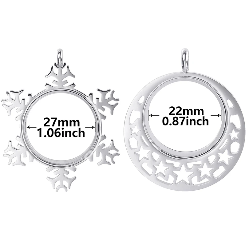 10PCS Christmas Souvenir Gift Snowflakes Glass Floating Charm Locket Jewelry Making Necklace for Women Stainless Steel Pendants