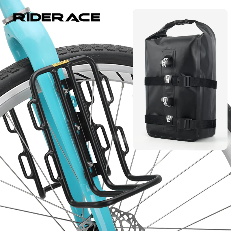 RIDERACE Portable étanche vélo fourche sac PVC 8L en alliage d'aluminium vélo avant support transporteur sacoche cyclisme montage sac de rangement