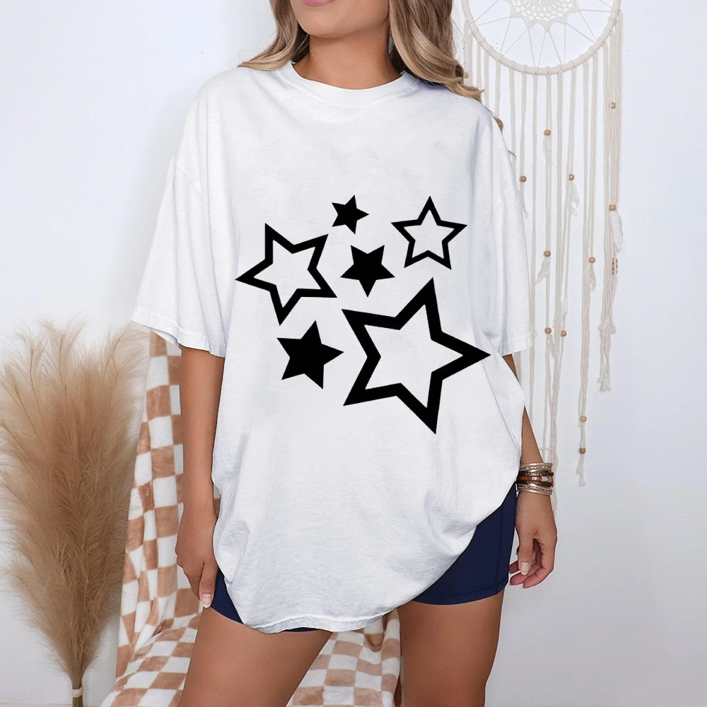 

2025 New Starry Y2k Oversized T-Shirt Women's - High Quality Cotton Summer Top Celestial Loose Fit Y2k Style Women's Clothing