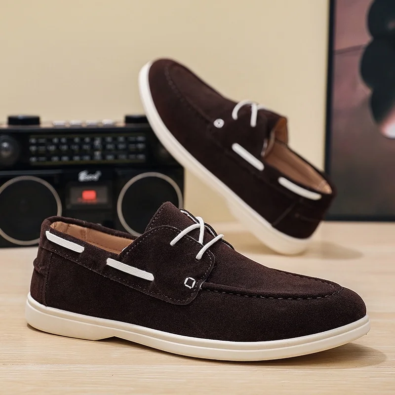 

Mens Fleece Lined Soft Leather Boat Shoes Matte Finish Casual Slip on Shoes round Toe Zipper Closure Outdoor Leisure Footwear