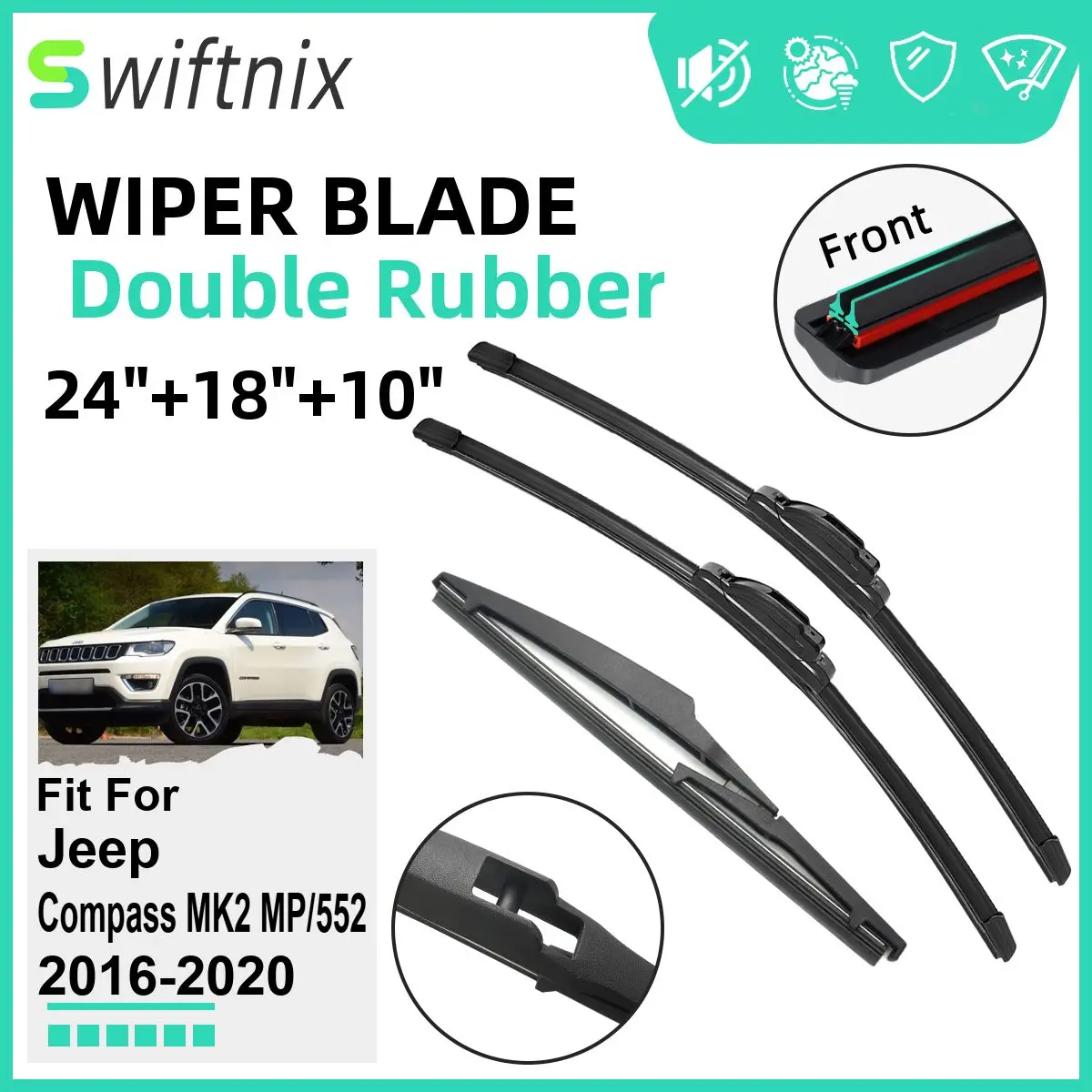 

Double Rubber Car Wiper Blades for Jeep Compass MK2 MP/552 2016-2020 Windshield Wipers Rubber Car Accessories 2018 2019 2020