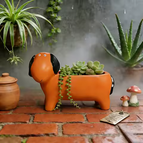 Funny Little Dog Flowerpot Green Potted Plants Vase Container Home Courtyard Garden Decoration Resin Handicrafts Ornament Gift