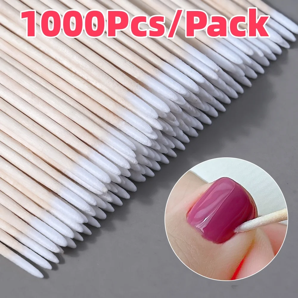 1000Pcs/Lot Disposable Cotton Swabs 10cm Dead Skin Cuticle Nail Art Pusher Eyelash Glue Remove Stick Makeup Nails Cleaning Tools