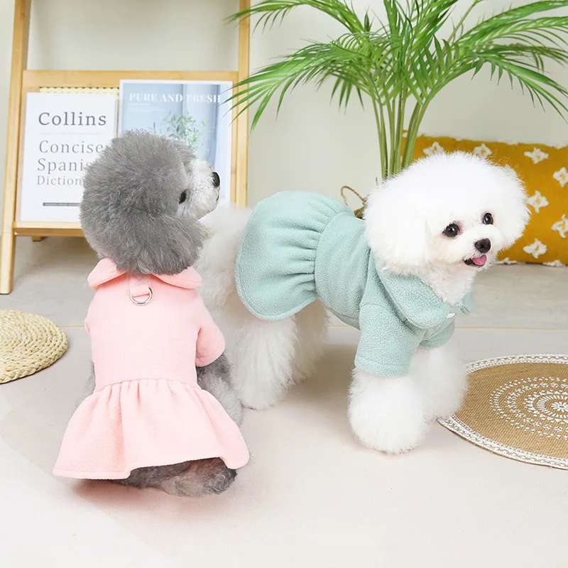 Pure Color Cute Traction Skirt Pet Warm Autumn and Winter Dog Clothes Pet Clothing Pet Clothes Pet Supplies Pet Accessories