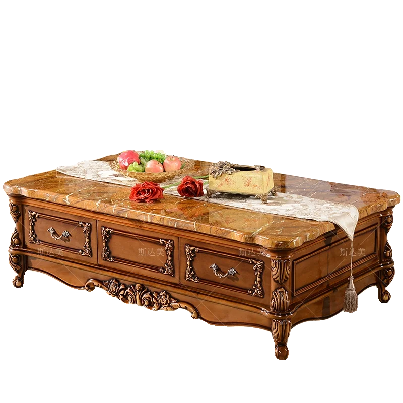 

European marble coffee table living room household luxury solid wood edge table TV cabinet sofa 1.8 meters tea table