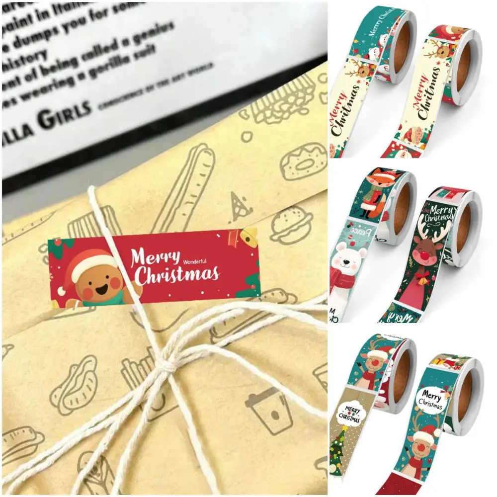 

120PCS Multicolor Merry Christmas Stickers 7.6*2.5cm Cartoon Santa Snowman Packaging Decals Package Decoration Xmas Tree Deer