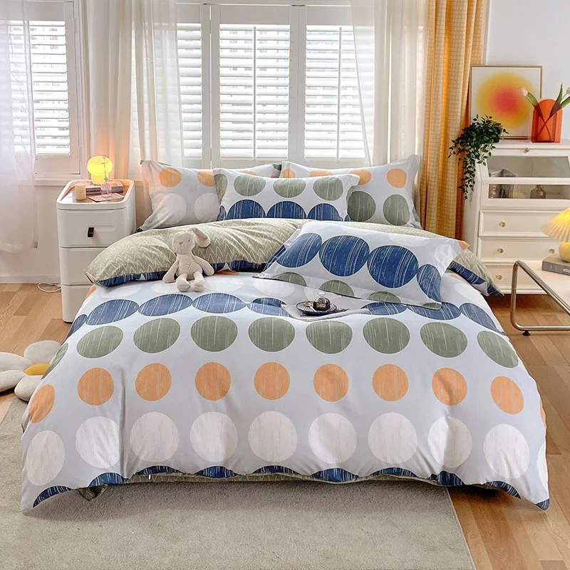 

Colored Circle Duvet Cover Polka Dots Comforter Cover 3 Pieces Set Vintage Geometric Pattern Farmhouse Soft Minimalist Bedding